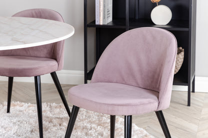 Rundt spisebord 106 Hvid + Spisebordsstol 2-pak Dusty Pink