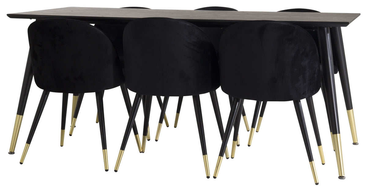 Rektangulært spisebord 180 x 90 Sort + Spisebordsstol 2-pak Sort