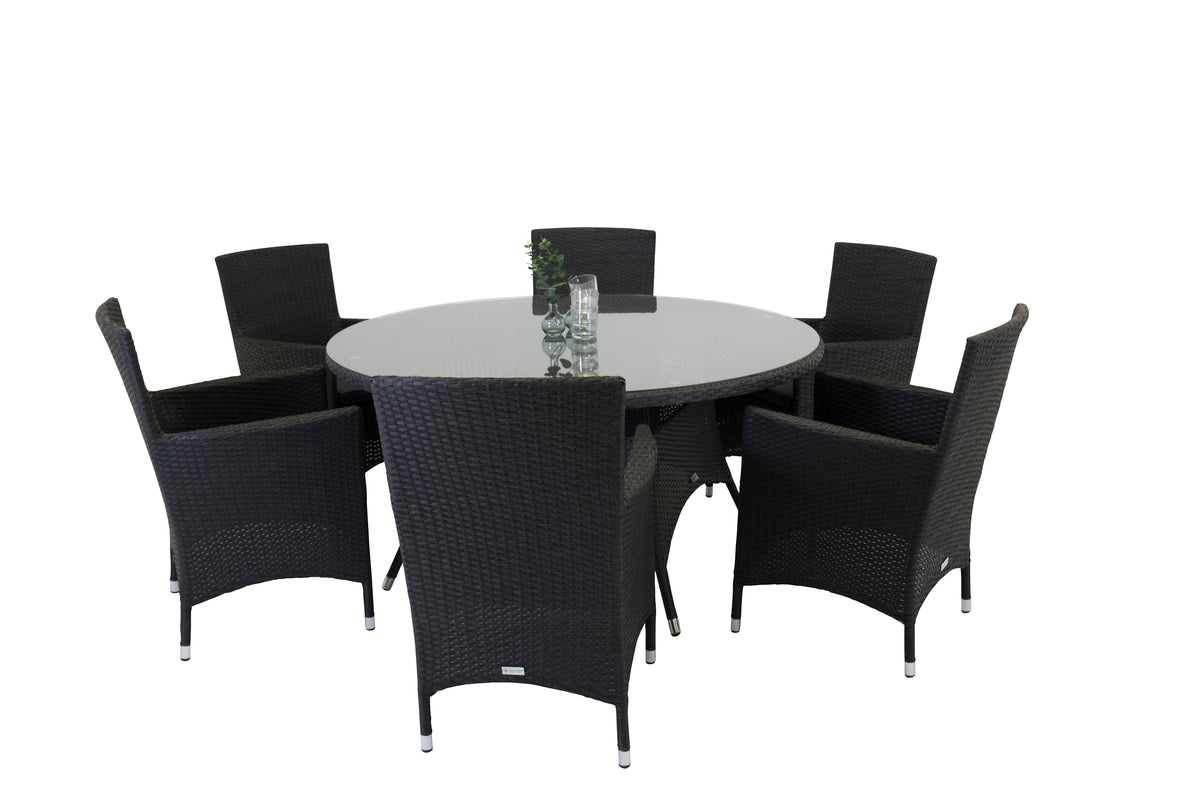 Rundt spisebord 150 Sort + Spisebordsstol 2-pak Sort