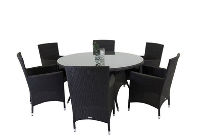 Rundt spisebord 150 Sort + Spisebordsstol 2-pak Sort