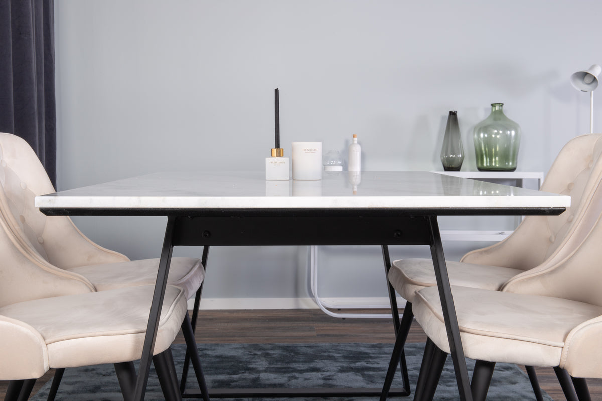 Estelle & Velvet Deluxe Spisebord 90x140 + Spisebordsstole Lysegrå