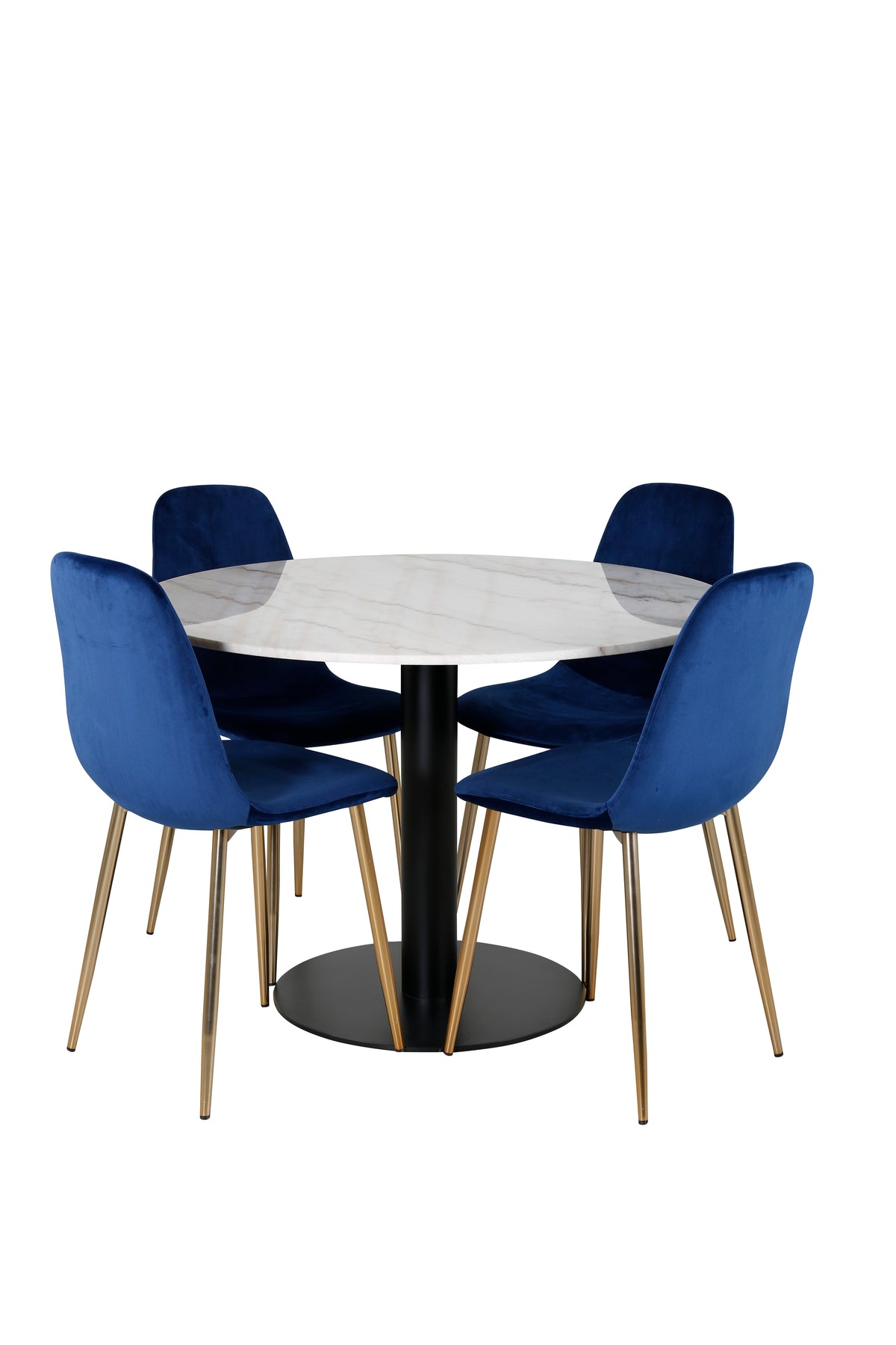 Rundt spisebord 106 Hvid + Spisebordsstol 2-pak Blå